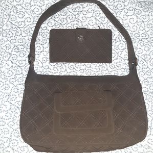 Brown quilted Vera Bradley purse and wallet